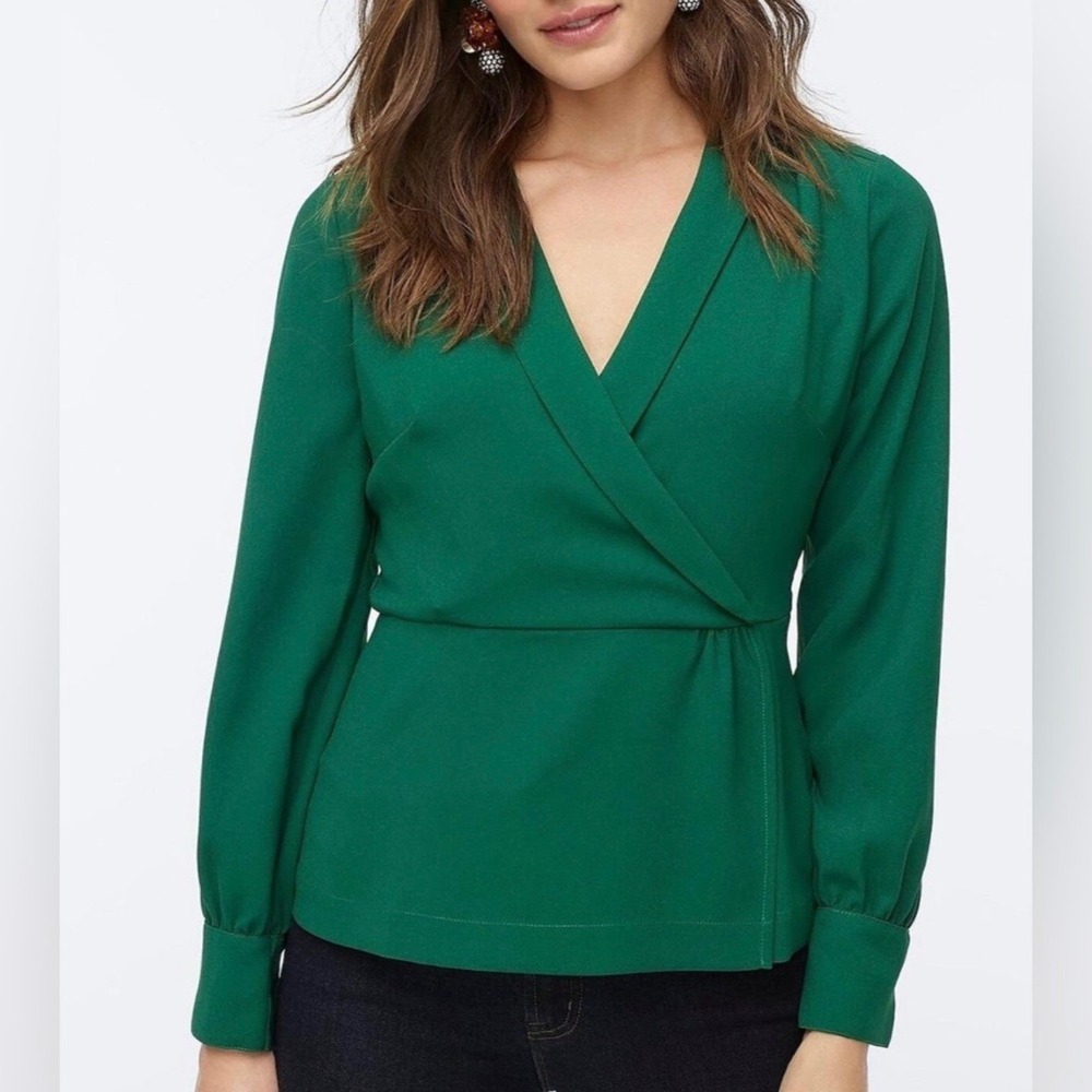 NWT J. Crew Green Drapey 365 Crape Faux Wrap Top Size 6P